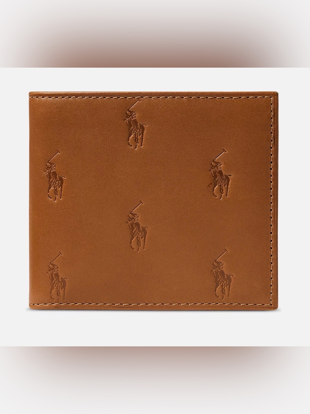 NIB Polo Ralph Lauren Leather ALL OVER PONY Double Billfold Wallet - CLASSIC TAN - Picture 12 of 13